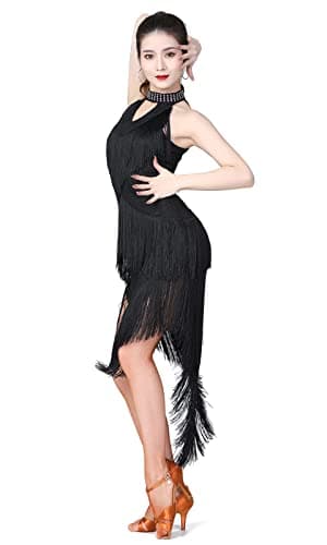 Women's Ballroom Latin Dance Dress with Swallowtail Fringe Skirt