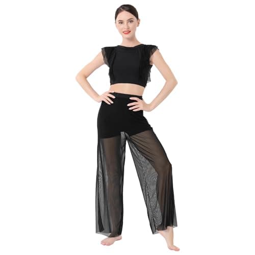 IBAKOM Women's Lyrical Dance 2PCS Chiffon Crop Top & Shorts Outfits