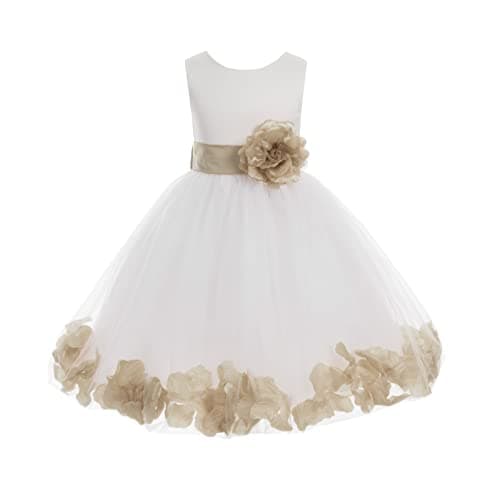 ekidsbridal White Floral Rose Petals Flower Girl Dress