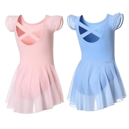 Girls Ballet Leotards with Skirt and Flutter Sleeves