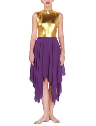 ODASDO Metallic Gold Sleeveless Midi Chiffon Dance Dress XS-XL