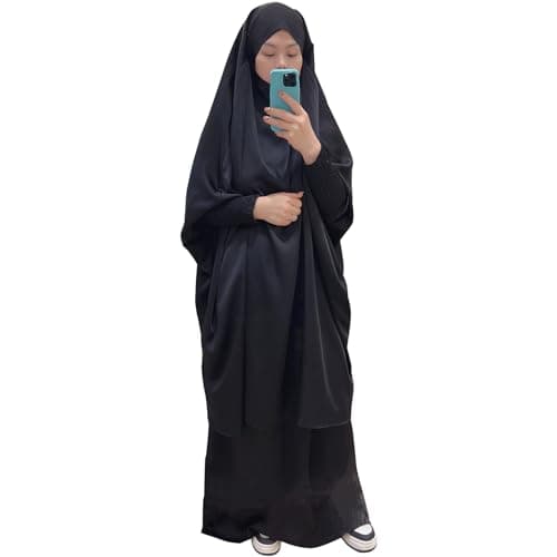 Zofocy Two-Piece Abaya Set for Muslim Women Elastic Sleeves Modest Prayer Dress
