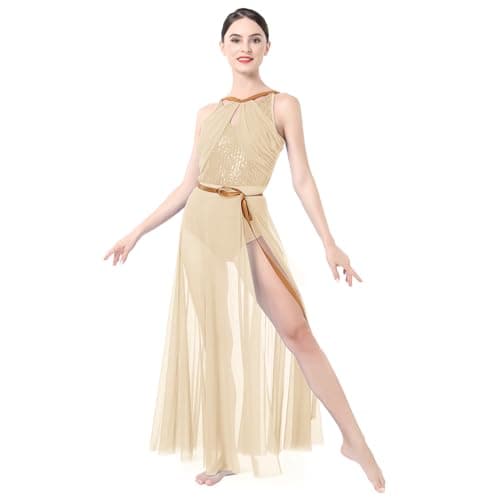AFAVOM Women's Lyrical Dance Dress with Sequin Leotard & Wrap Skirt
