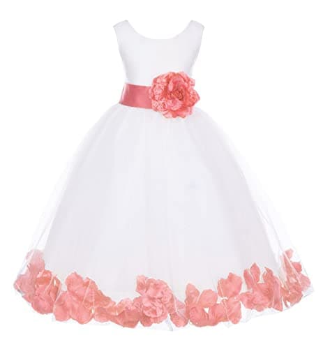 ekidsbridal White Floral Rose Petals Flower Girl Dress