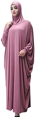 Alilyol Women's Solid Color Muslim Pray Dress Abaya Kaftan with Hijab
