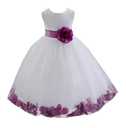 ekidsbridal White Floral Rose Petals Flower Girl Dress