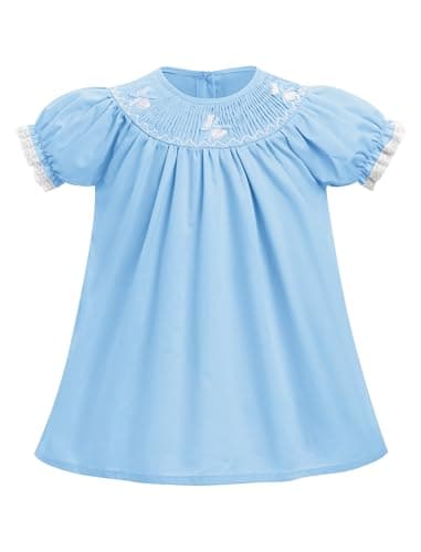 ODASDO Toddler Girls Easter Bunny Embroidery Short Sleeve Dress
