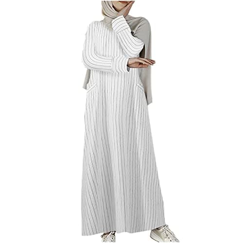 FZYLQY Women's Cotton Linen Maxi Abaya Dress with Pockets