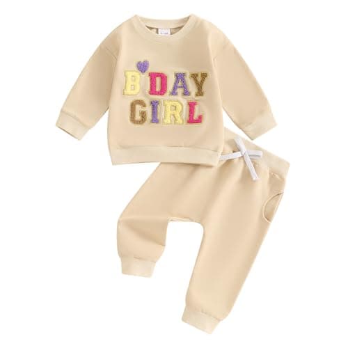 SAYOO Baby Birthday Girl Sweatshirt & Pants Embroidery Print Fall Outfit
