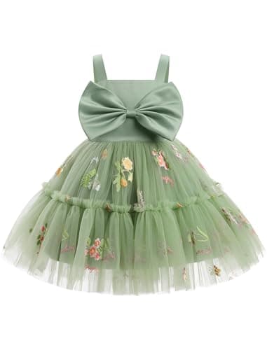ODASDO Toddler Girls Bowknot Spaghetti Straps Tutu Tulle Birthday Dresses