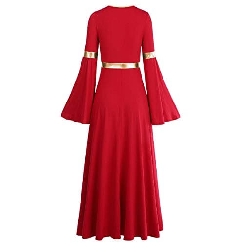 IMEKIS Women's Metallic V-Neck Liturgical Dance Dress Praisewear