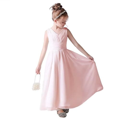 Little Girls Formal Party Dress - Long Chiffon Flower Girl Wedding Bridesmaid Dress