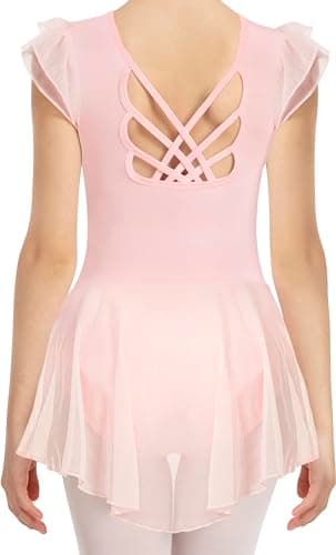MOLLDAN Girls' Dance Leotards for Ballet, Shiny Skirt & Ruffle Sleeves