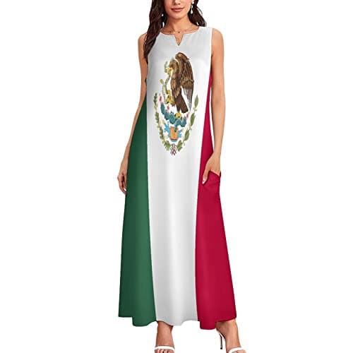 TAIZIYEAH Casual Mexican Flag V-Neck Shift Dress for Women Summer