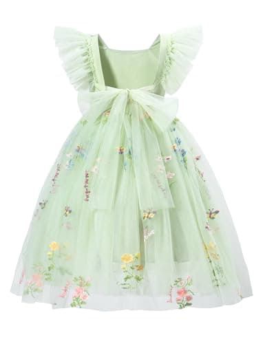 Tutu.kk Vintage Ruffled Sleeve A-Line Tulle Dress for Girl's Weddings & Birthdays