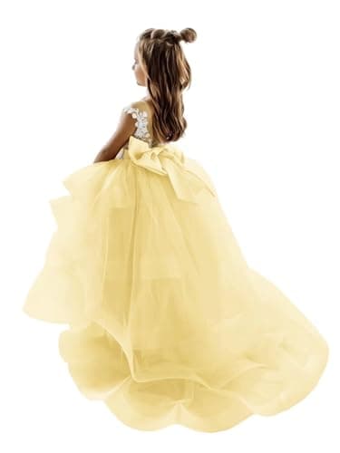 Zikusel Lace Applique Flower Girl Tiered Tulle Wedding Dress