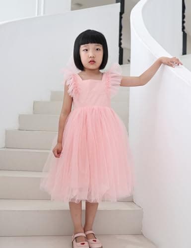 Tutu.kk Vintage Ruffled Sleeve A-Line Tulle Dress for Girl's Weddings & Birthdays