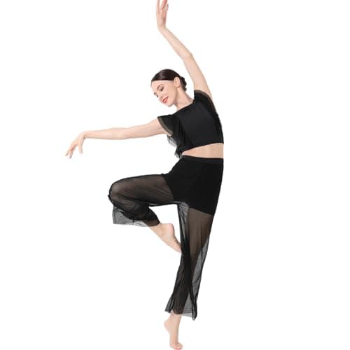 IBAKOM Women's Lyrical Dance 2PCS Chiffon Crop Top & Shorts Outfits