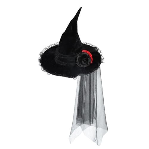 KIHOARL Baroque Gothic Rose Lace Pointed Witch Hat Velvet Masquerade Cosplay Accessory