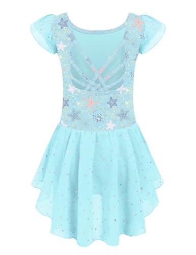 Arshiner Shiny Ruffle Sleeve Ballet Leotard with Skirt Dance Dresses