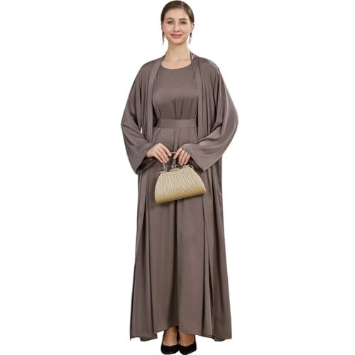 Lightweight Satin Abaya Dress 2PCS for Women Islamic Prayer Modest KAFTAN