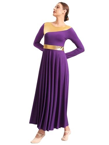 Sanmsoner Women's Long Sleeve Metallic Dance Dress for Church Praise