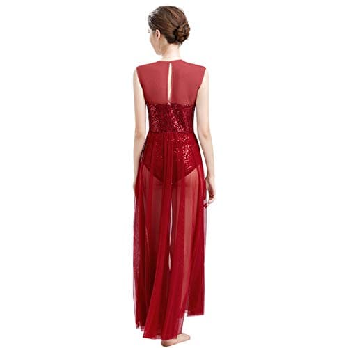 Women's Lyrical Dance Dress for Modern Contemporary Dance with Sequins Tank Leotard and Tulle Maxi Overlay
