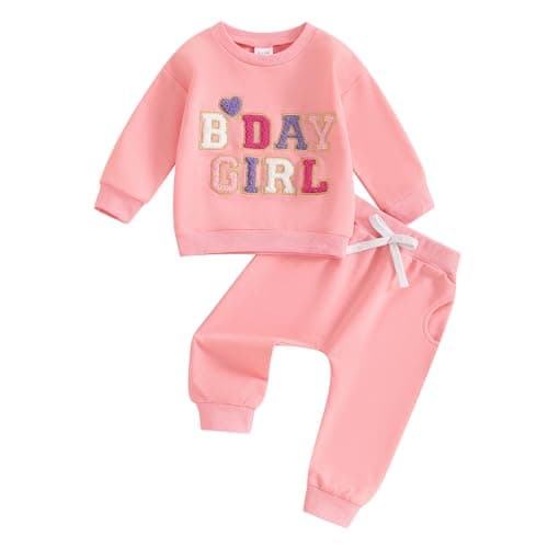 SAYOO Baby Birthday Girl Sweatshirt & Pants Embroidery Print Fall Outfit