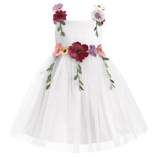 ODASDO Flower Girl A-line Tutu Dress Floral Embroidery Square Neck