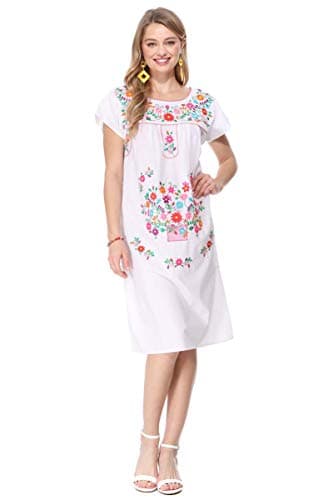 Unik Women's Embroidered Mexican Bohemian Long Casual Dress