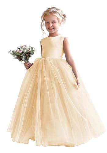 MCieloLuna Flower Girl Satin Tulle Wedding & Communion Dresses