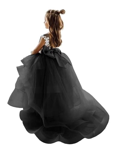 Zikusel Lace Applique Flower Girl Tiered Tulle Wedding Dress