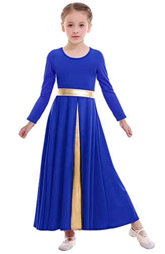 Z&X Girls Liturgical Dance Dress Wide Swing Skirt Long Sleeve Worshiprobe