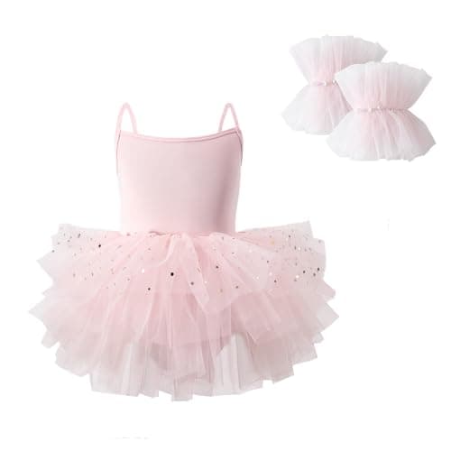 CARTEEL Toddler Girls Ballet Dress with Shiny Tulle Cuffs