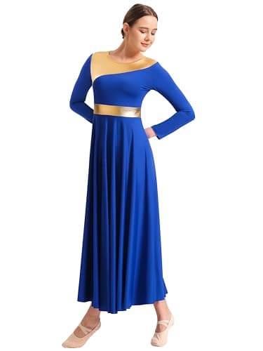 Sanmsoner Women's Long Sleeve Metallic Dance Dress for Church Praise