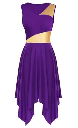 YrsZX Women's Metallic Color Block Sleeveless Tunic Overlays Worship Dance Dress