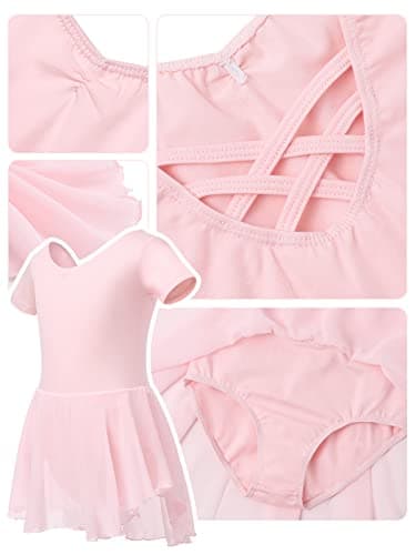Soudittur Girls Cotton Short Sleeve Ballet Leotard with Skirt 3-11 Years