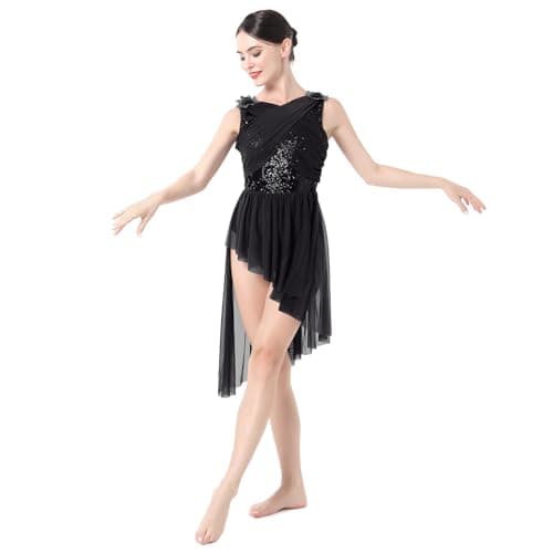 IBAKOM Shiny Sequins Asymmetrical Dance Dress for Women Contemporary Costumes