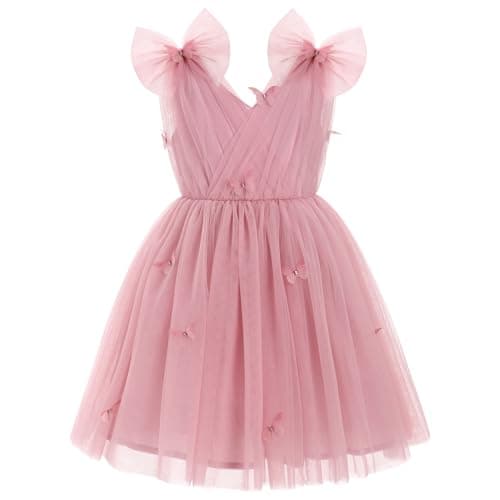 IMEKIS Girls' Butterfly Sparkle Tulle Dress for Weddings and Birthdays 2-10T