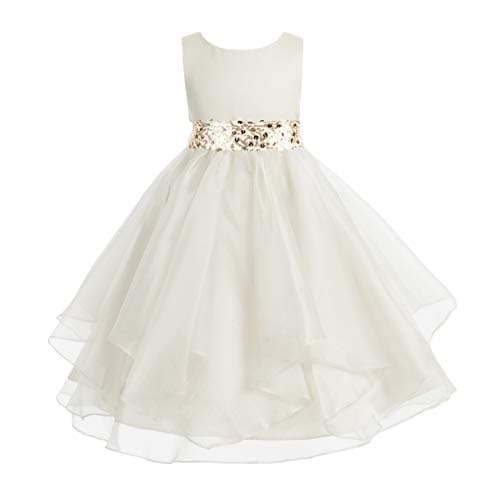 ekidsbridal Asymmetric Ruffled Organza Sequin Flower Girl Dress