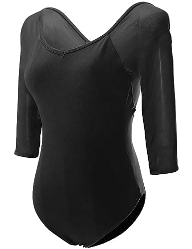 Daydance Black 3/4 Sleeve Ballet Skirted Leotard for Women