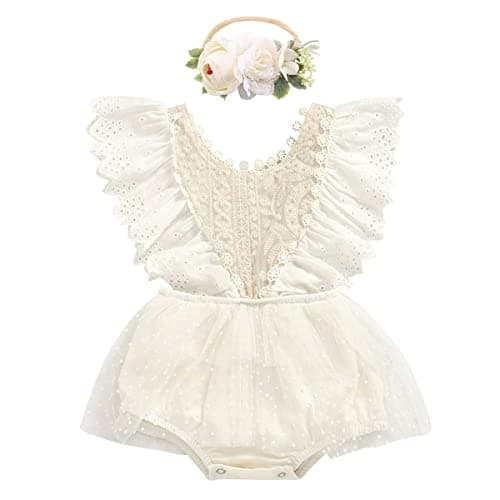 Floral Lace Ruffle Sleeve Backless Baby Girl Romper Dress Outfit