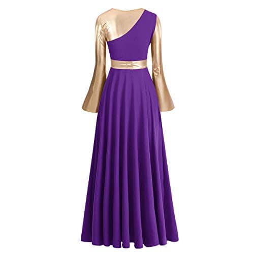 IBAKOM Women's Metallic Gold Color Block Long Dress for Liturgical Praise Dance