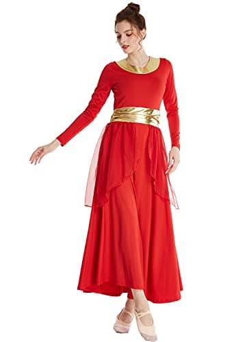 MYRISAM Women's Metallic Waistband Liturgical Dance Robe & Chiffon Skirt