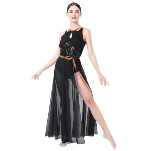 AFAVOM Women's Lyrical Dance Dress with Sequin Leotard & Wrap Skirt