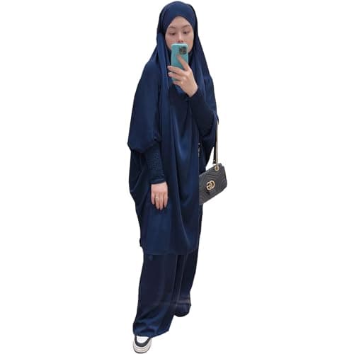 Zofocy Two-Piece Abaya Set for Muslim Women Elastic Sleeves Modest Prayer Dress