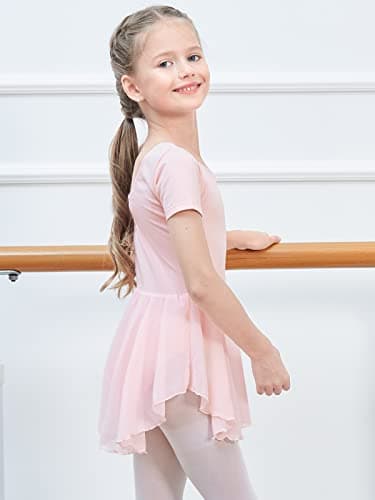 Soudittur Girls Cotton Short Sleeve Ballet Leotard with Skirt 3-11 Years