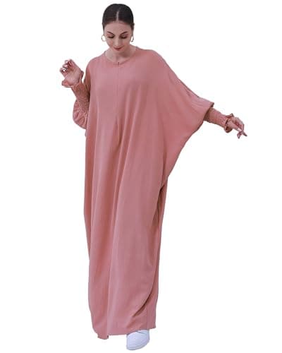 Zofocy Muslim woman's pure color hijab dress