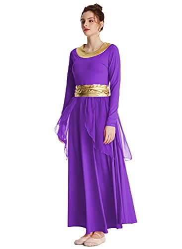 MYRISAM Women's Metallic Waistband Liturgical Dance Robe & Chiffon Skirt