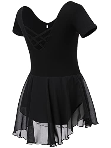 Soudittur Girls Cotton Short Sleeve Ballet Leotard with Skirt 3-11 Years